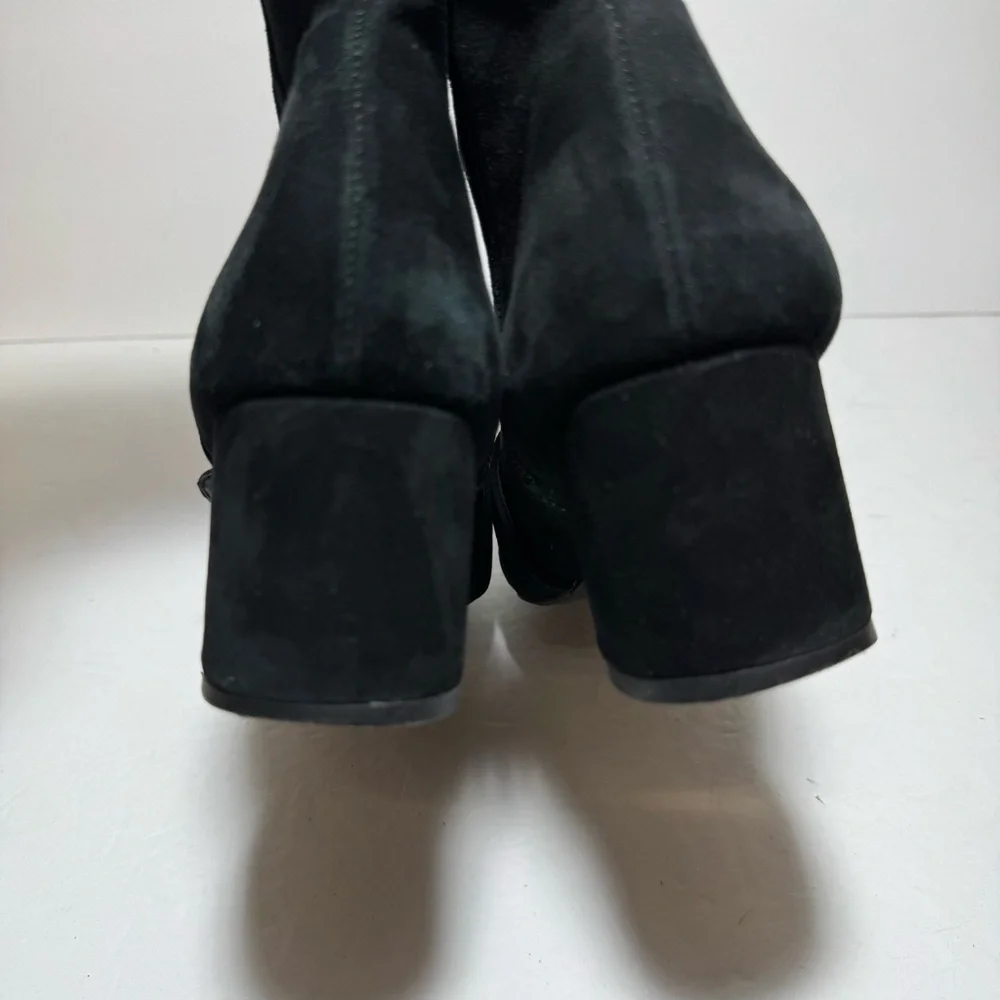 Bleecker & Bond Lacey Black Suede Leather  Heeled Booties Ankle Boots Size 7.5